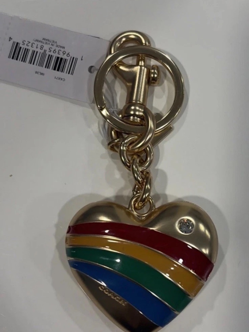 ❤️Coach Heart Bag Charm Keychain - CAX71 Brass Metal Rainbow Enamel/Crystal -NWT